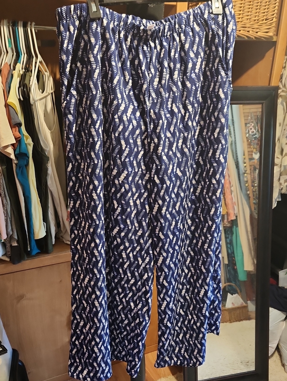 Xhilaration Navy Blue & White Printed Wide-Leg Pants